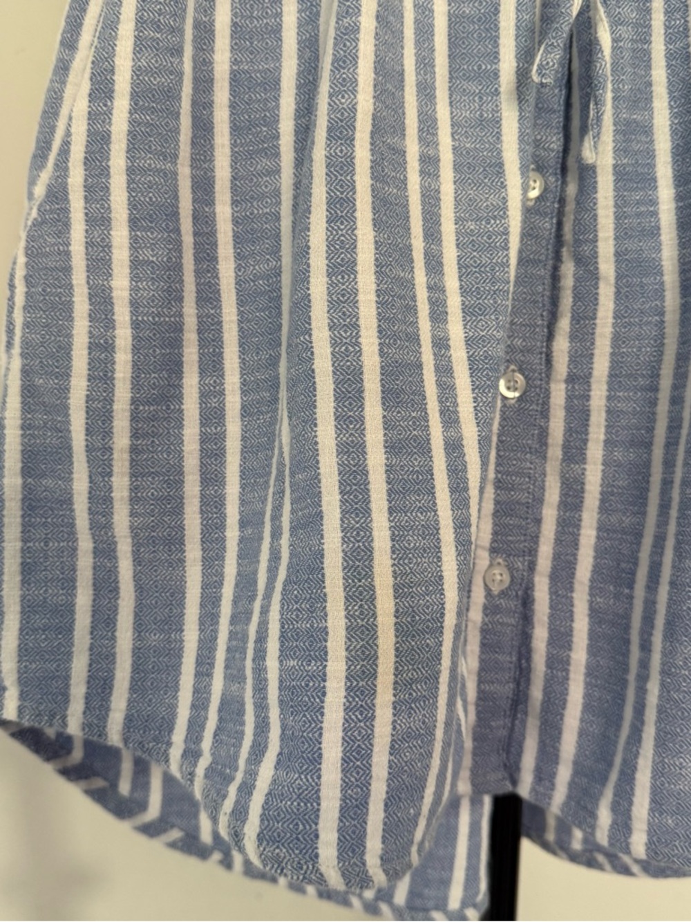 Blue White Button-up Swim Cover-up Dress 100% Cotton Collared Pockets Large Prep - Picture 13 of 13